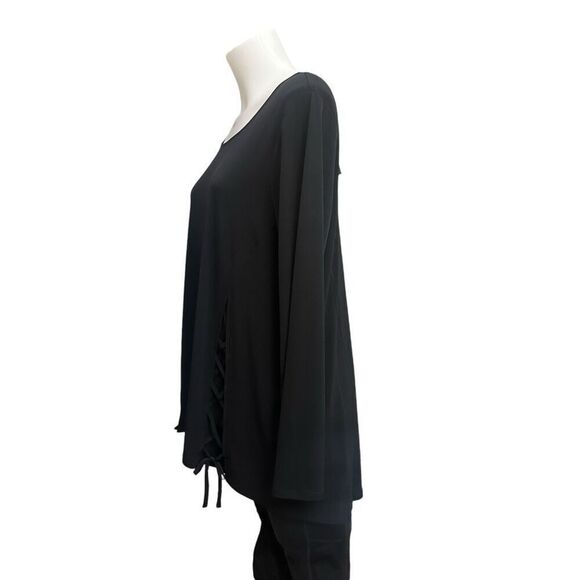 Chico’s Apparel Irene Lace up LS Top Solid Black size 2‎ NEW! Large srp $65 - Picture 2 of 8